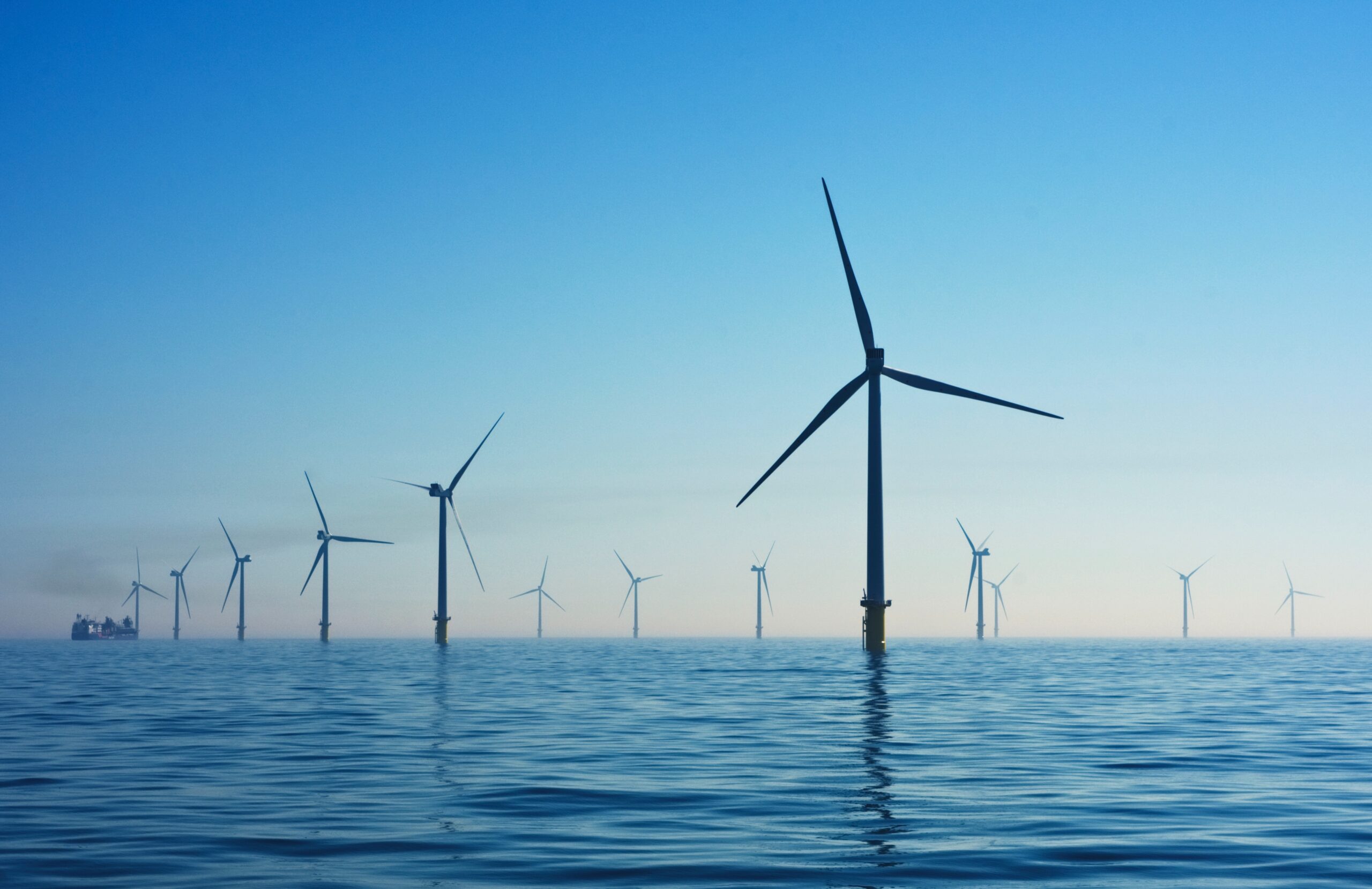 Research header image wind turbines at sea